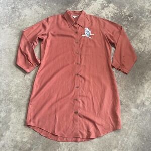 Parory Dress Womens Size 14 Button Front Collared Embroidered Long Sleeve Pink‎